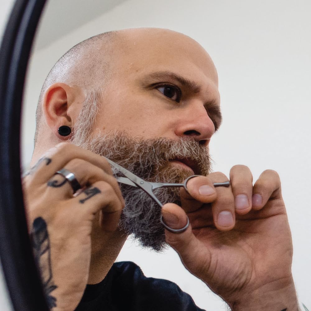 ZEUS Stainless Steel Beard Trimming Scissors with Leather Case, Facial Hair Clipping Tool for Barber Quality Beard & Mustache Trim, Great for Father's Day (Made In Germany)