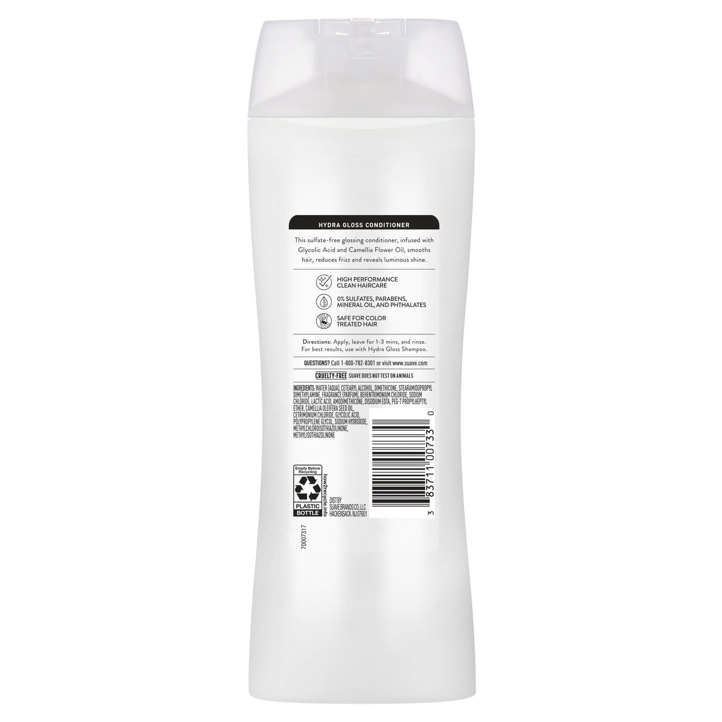 Suave Hydra Gloss Sulfate Free Conditioner with Glycolic Acid & Camellia Flower Oil for Hydrated, Smooth, Glossy Shine, 6 Count, 12.6 FL OZ