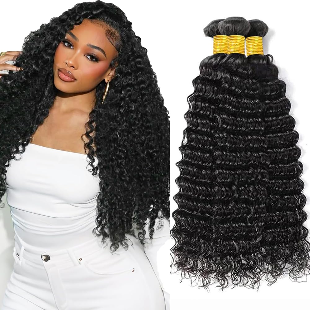 Loose Deep Wave Bundles Human Hair Natural Black Color Peruvian Virgin Hair 3 Bundles 16 18 20 Inch Deep Wave Bundle Soft Hair Extensions