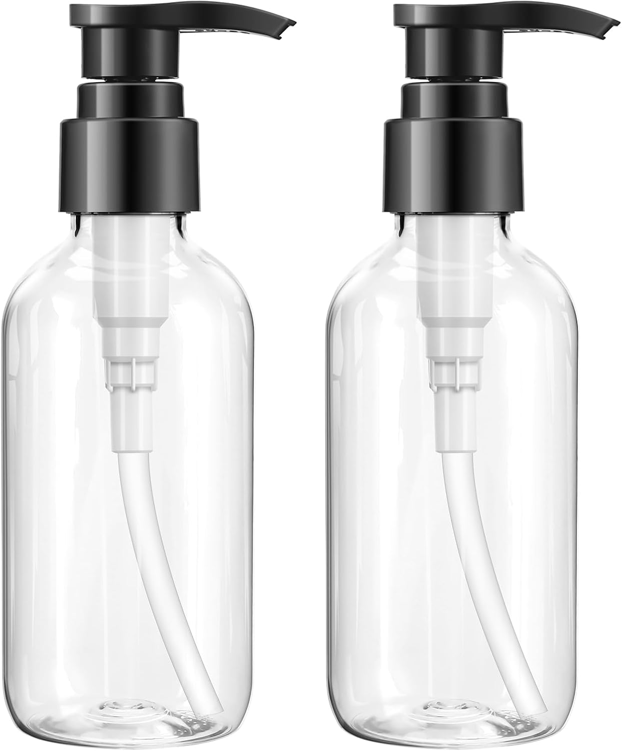 Clear Pump Bottle Dispenser - 300ml/10oz BPA-Free Plastic | 2 Pack Refillable Liquid Soap Containers for Essential Oils, Shampoo, Lotion