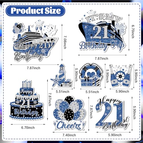 21st Birthday Cruise Door Magnets - Blue Black Silver Decor