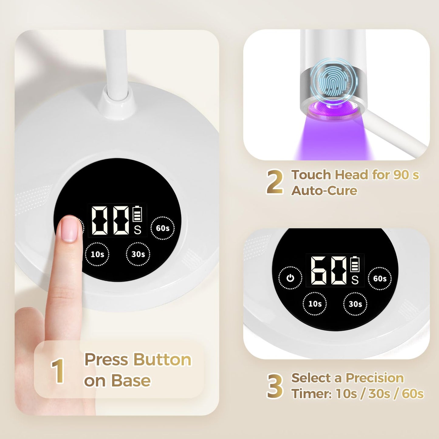 AORAEM UV LED Nail Lamp, Rechargeable Gooseneck Lamp for Gel Nails 12W Quick Dry LED Nail Light Bueaty Dryer with 4 Timers & Auto Sensor, Professional Flash Cure Light for Gel Nails Home DIY White
