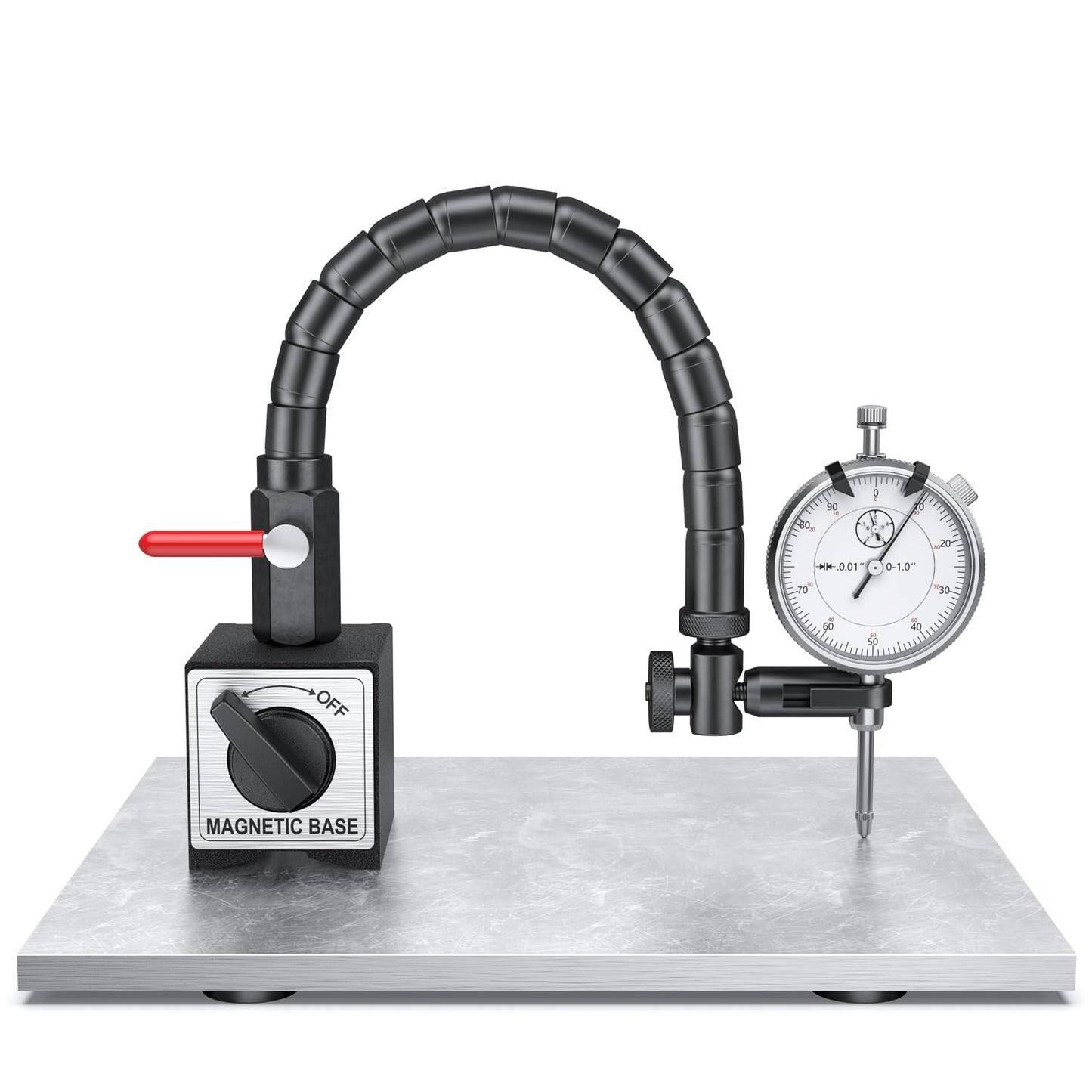 HDLNKAK Dial Indicator 0-1'' with Magnetic Base, Dial Indicator Tools Set for Alignment, 0.001" Accuracy Measurement Tool with Flex Arm Base and Indicator Combo（ White Dial Indicator）
