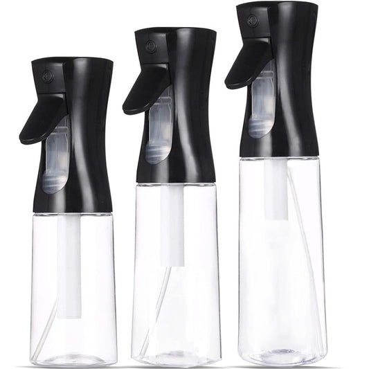 DWDiWen 3 Pack Continuous Spray Bottle Atomizing Mister for Hair,Plants,Cleaning,Travel Fine Mist Water Spray Bottles for Styling,Refillable Empty Spray Bottles Black&Transparent (200ml+300ml+500ml)
