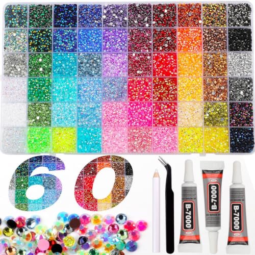 60 Color Bedazzling Kit with Flatback Resin Rhinestones & Tools
