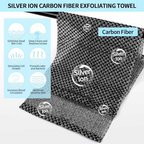 Exfoliating Body Scrubber Towel - Silver Ion & Carbon Fiber, 43.5"