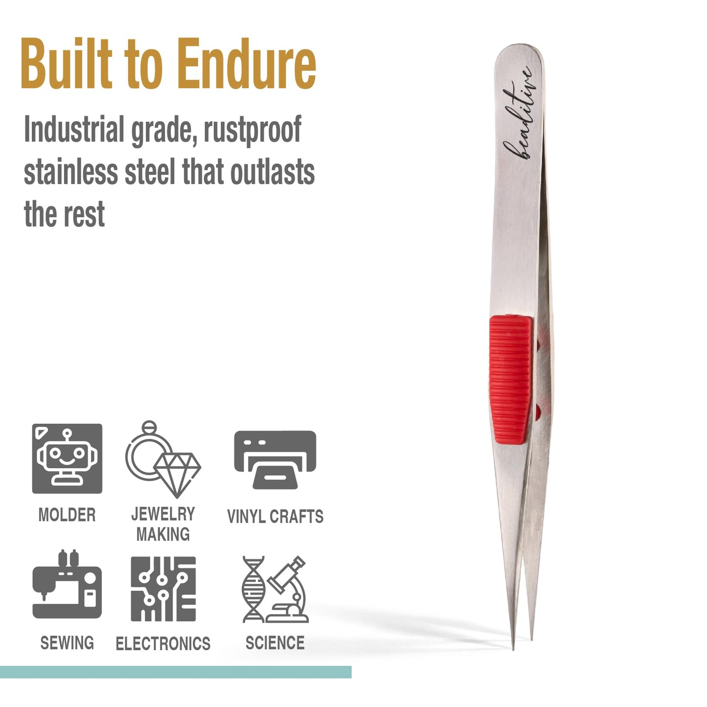 Beaditive High Precision Heavy-Duty Tweezers With Cushion - 4.7" Craft Tweezers for Sewing, Beading & DIY Crafts - Non-Serrated, Fine Point Tips - Stainless Steel Needle Nose Hobby Tweezers (Fuchsia)