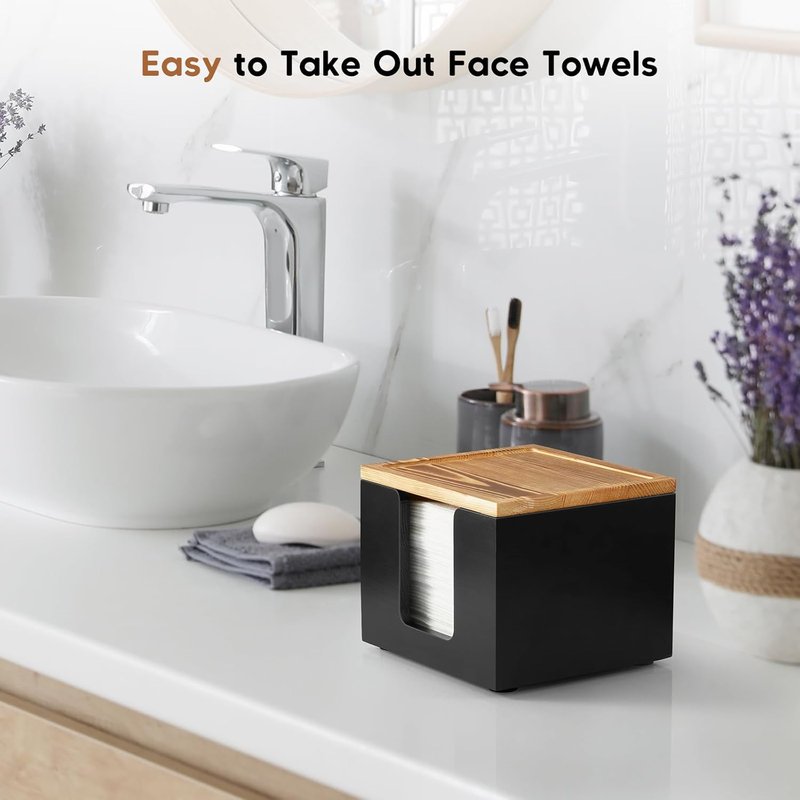Disposable Face Towel Holder Box - Wooden Makeup Organizer for Vanity | Bathroom Storage Solution (Towels Not Included)