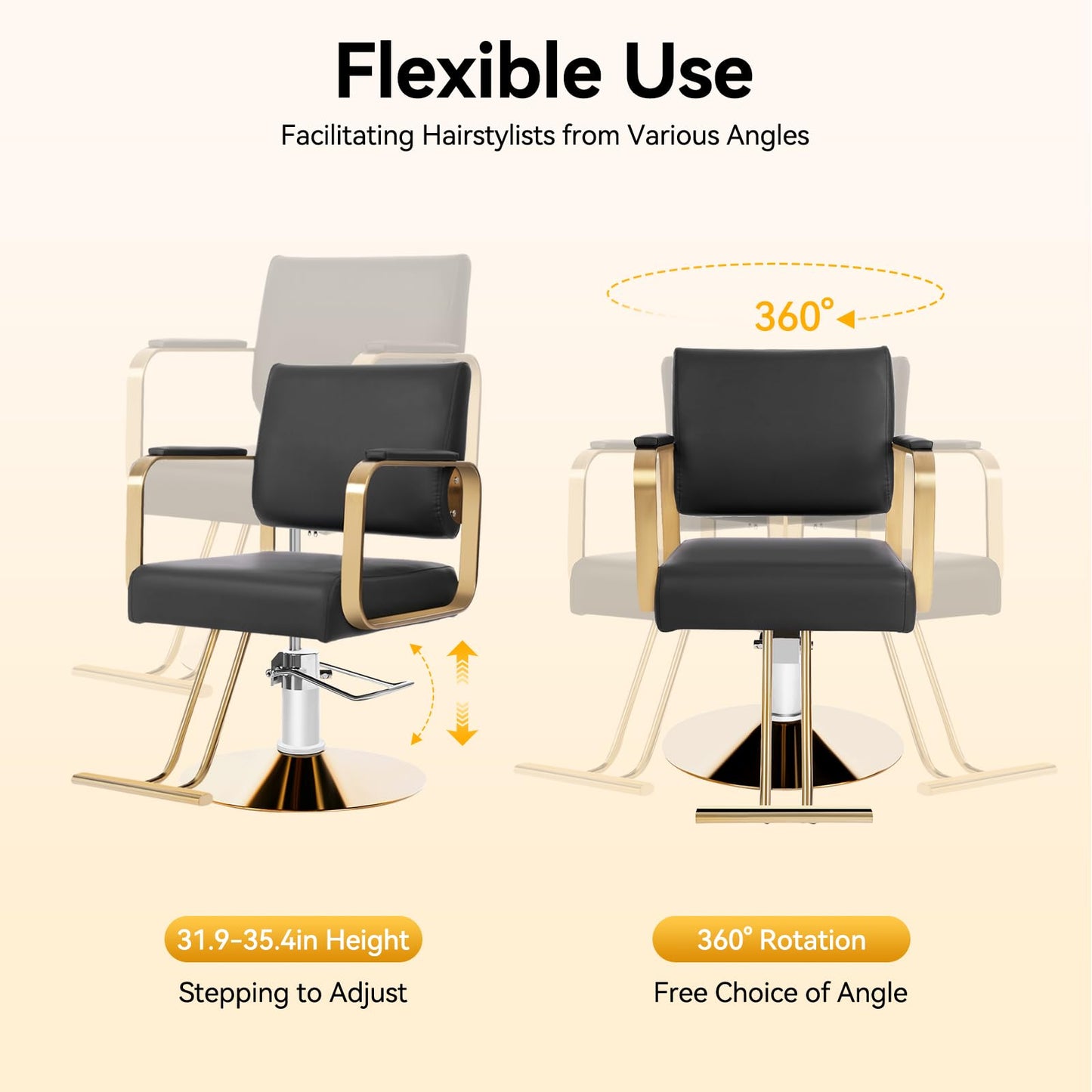 NenoBeo Salon Chairs for Hair Stylist,Modern Freestanding Salon Chair,360° Rotatable & Height Adjustable,440lbs Load Capacity,for Hair Salon,Beauty Salon,Barber Shop (Silver)