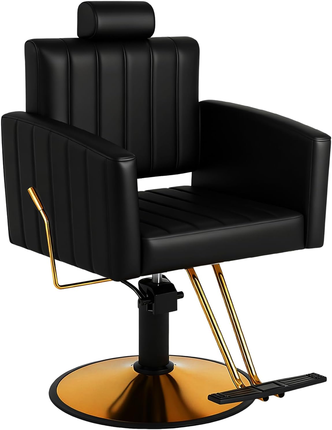 Professional Barber Salon Chair - Heavy Duty Hydraulic Design, 135° Recline, 360° Swivel | Black and Gold PU Leather