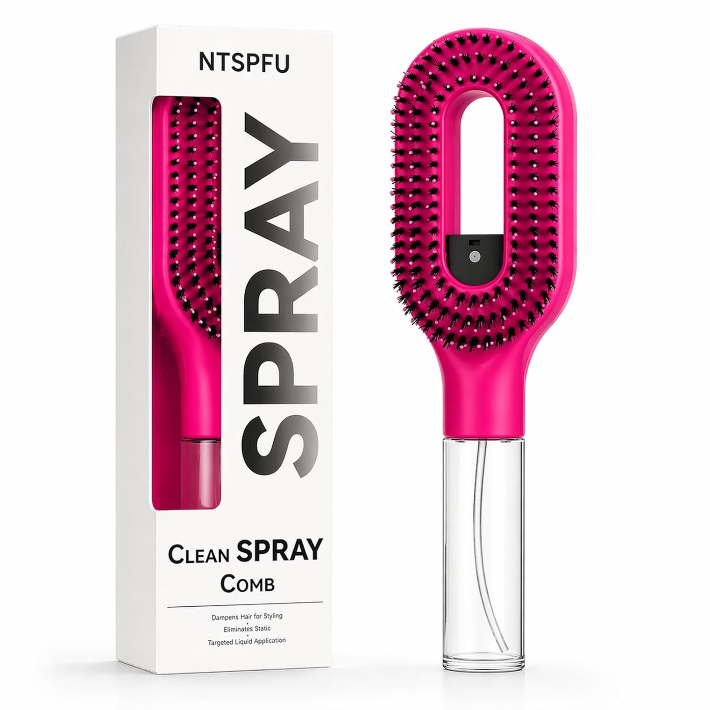 2-in-1 Manual Misting Hair Brush - Non-Electric Detangling Tool for Wet & Dry Hair | Anti-Frizz, Fine Mist Sprayer (Pink)