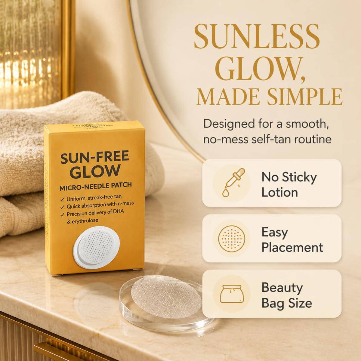 PurevLab Sun-Free Glow Patch for Women & Men, Round Micro-Tip Self Tanning Patches for Natural Bronzed Skin, Peel and Place Beauty Tabs for Daily Routine, No-Mess Travel-Friendly Tan Patch, 2 Boxes