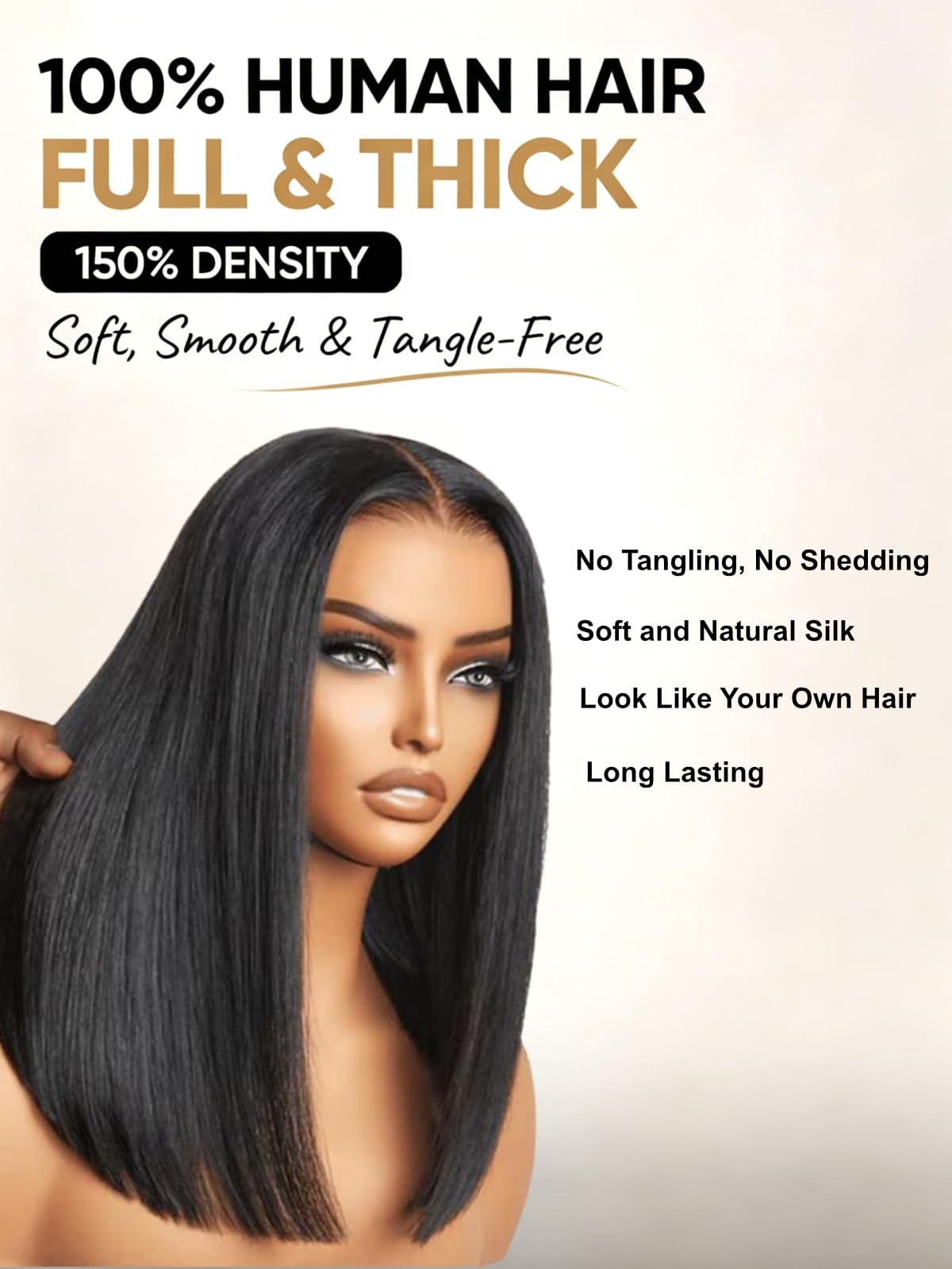 UNICE 10Inch Straight Bob Wig Human Hair, 7x5 Lace Front Glueless Wig, Pre-Plucked Pre-Cut Bleached Knots, 150% Density, Beginner Friendly Drawstring Wig, Secure Fit Put On and Go Natural Hairline