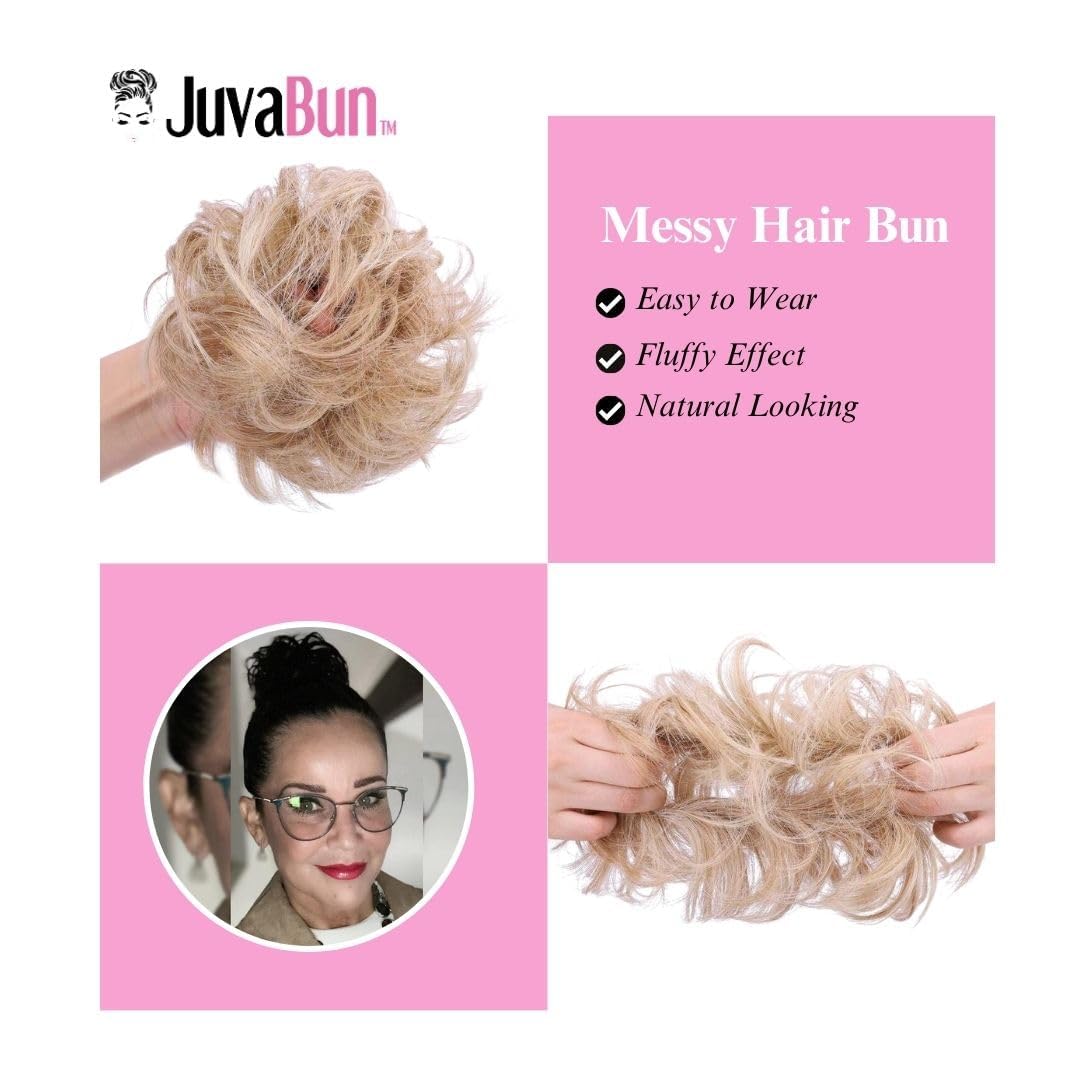 Juvabun Small Messy Bun Hair Piece Black – Wavy Curly Synthetic Chignon Scrunchie for Women, Mini Updo Hair Bun Extension for Thin Fine Hair, Washable Natural Looking Hairpiece Daily Wear