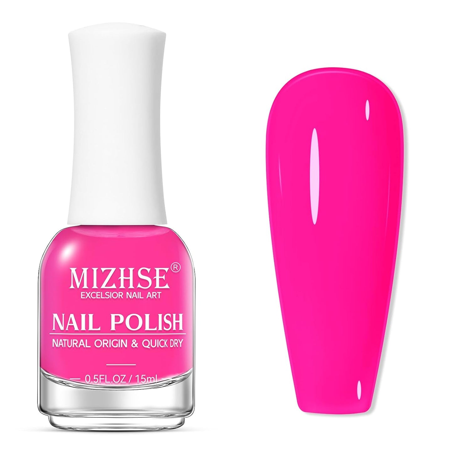 MIZHSE Quick Dry Hot Pink Nail Polish - Non-Gel Air Drying, 15ml Glossy Finish for DIY Manicure