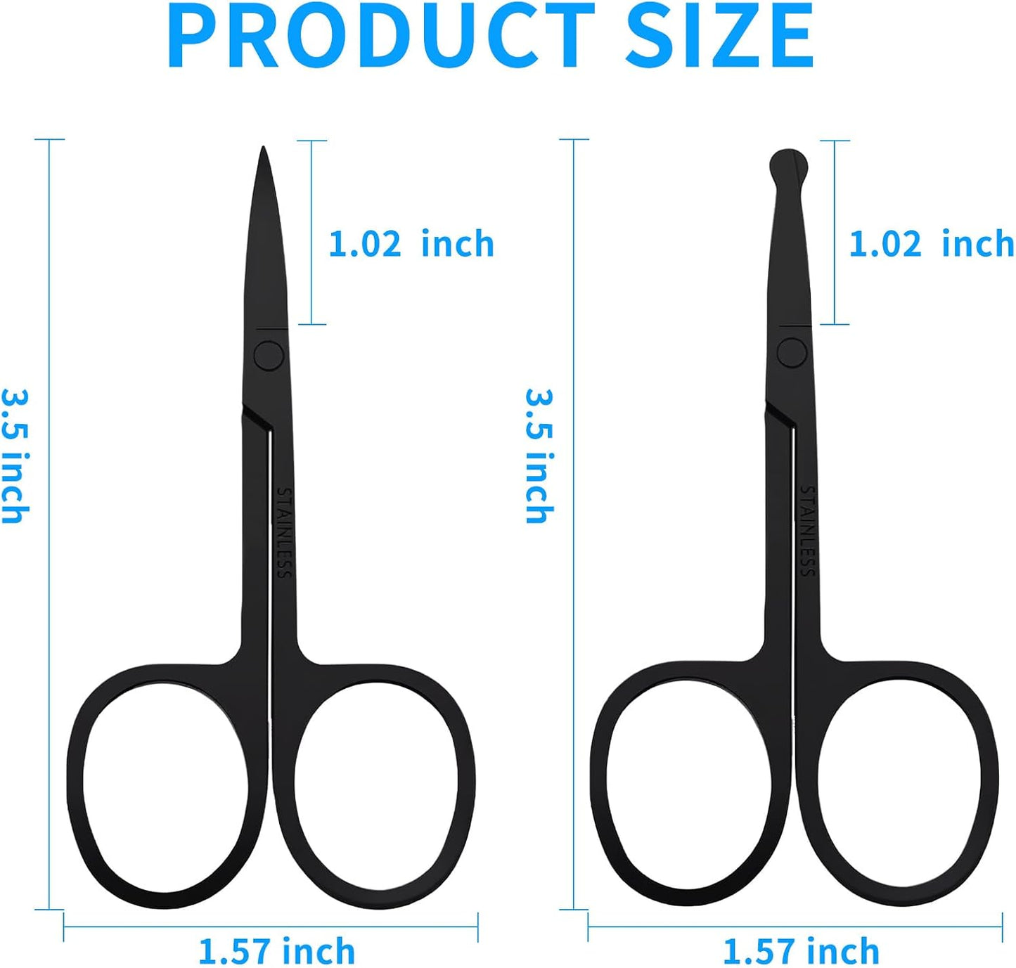 Eyebrow Scissors - 2 Pcs Professional Stainless Steel Grooming Scissors for Men & Women | Rounded Tip, Black