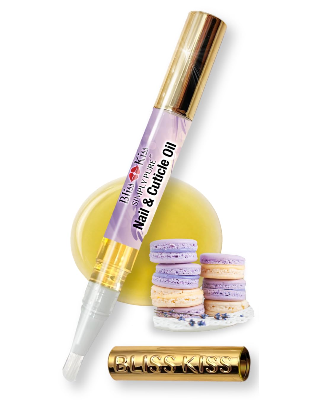 Bliss Kiss Nail Oil Cuticle Pen - Lavender Vanilla with Vitamin E & Jojoba | Nail Strengthener for Brittle Nails