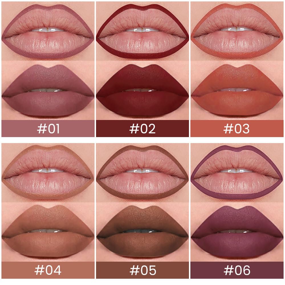 6 Pcs Retractable Natural Nude Beige Colors Lip Liner Lipstick Pencils Set for Shaping & Sculpting Lips,Mauve Maroon Dark Red Orange Chocolate Plum Creamy Matte Velvet Pigmented Crayon