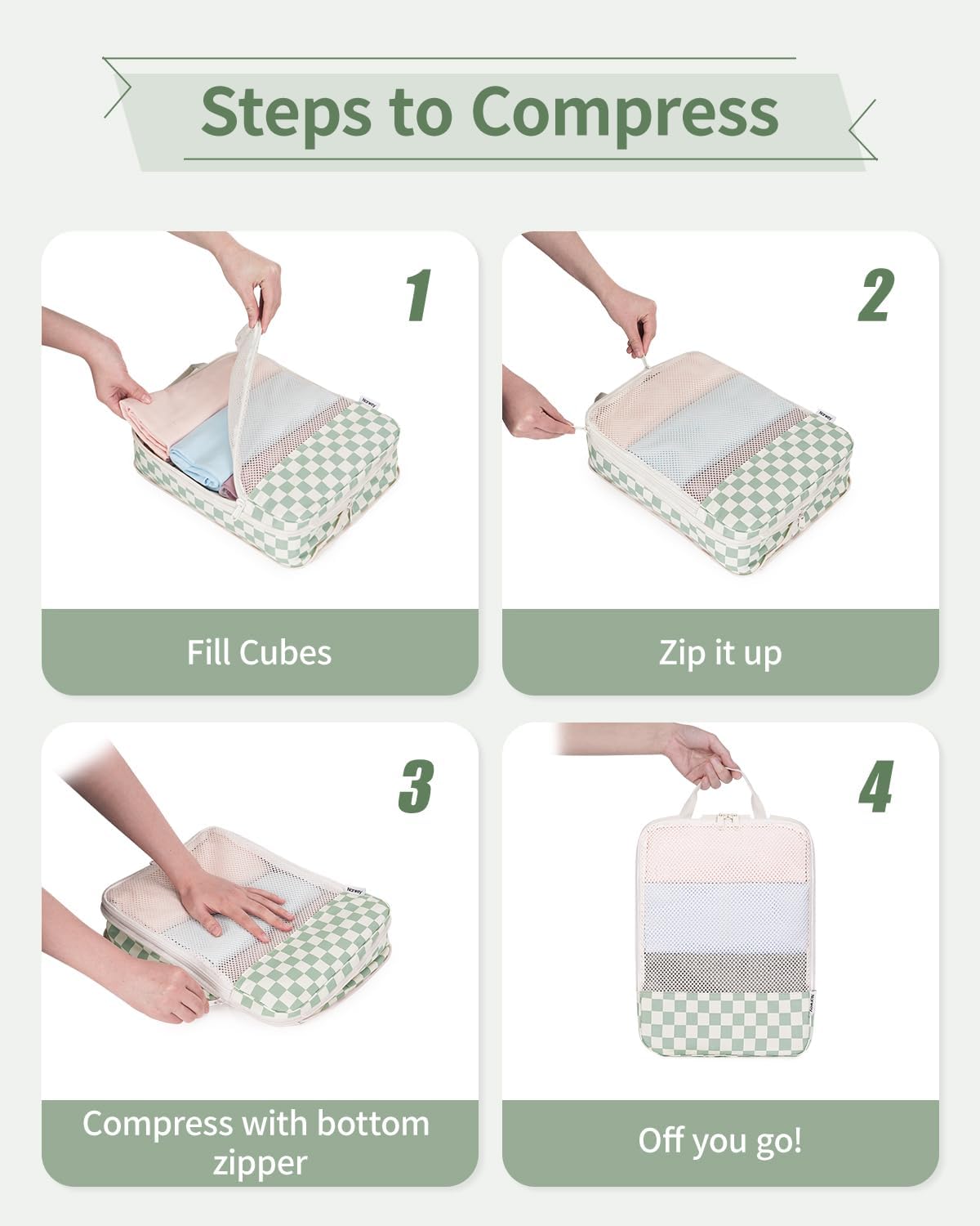 Compression Packing Cubes for Travel - 6 Set Durable Luggage Organizer Bags | Ideal for Carry-On Suitcase