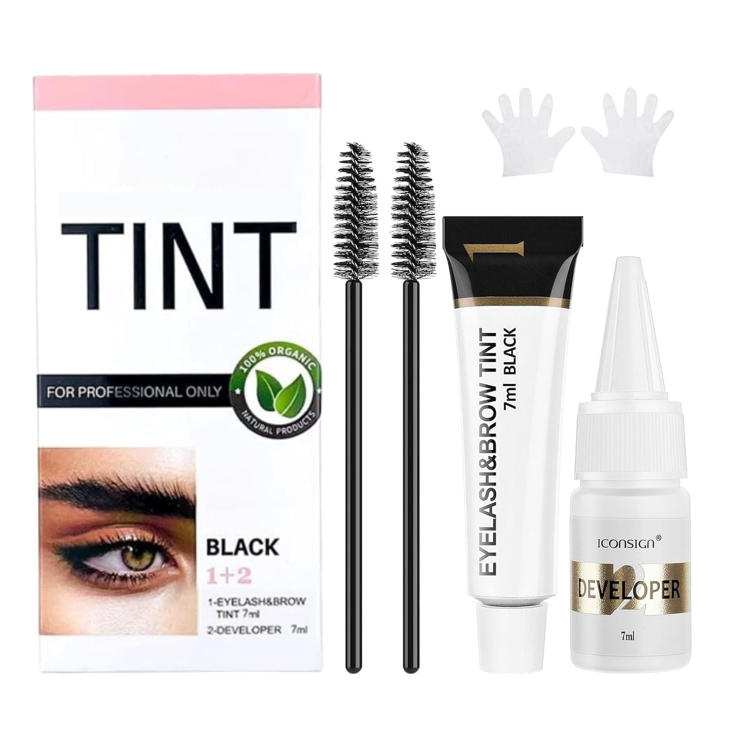 Duoffanny Eyelash & Eyebrow Kit, 2-In-1 Professional Lash & Brow Color Kit, Eye Brow & Eye Lash Coloring Set, Hair Color DIY Easy Use for Salon and Home 7ml (dark black)