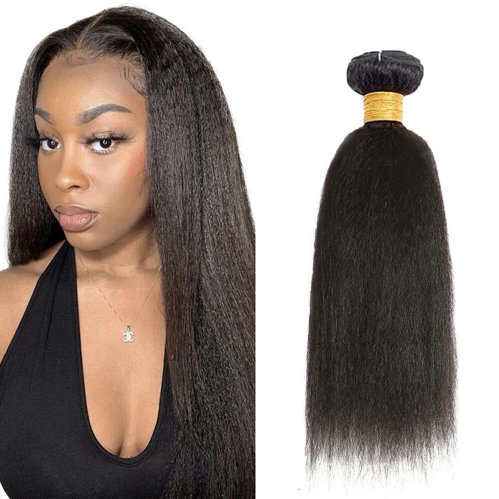 24 Inch Yaki Straight Bundles Human Hair Bundles Brazilian Remy Hair #1B Natural Black Color 50 Grams/Bundle Unprocessed Virgin Hairs Kinky Straight 1 Bundle Weaves Hair Extensions