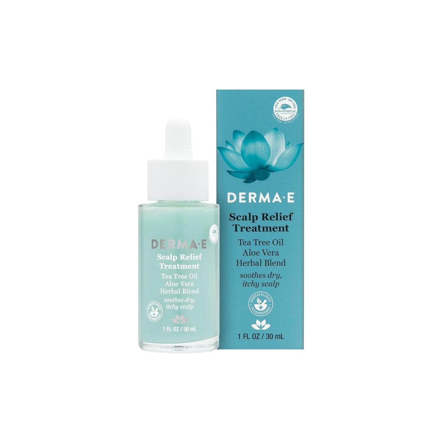 DERMA-E Scalp Relief Treatment - Tea Tree Oil & Aloe Vera Serum for Dry Scalp Relief | 1 Fl Oz
