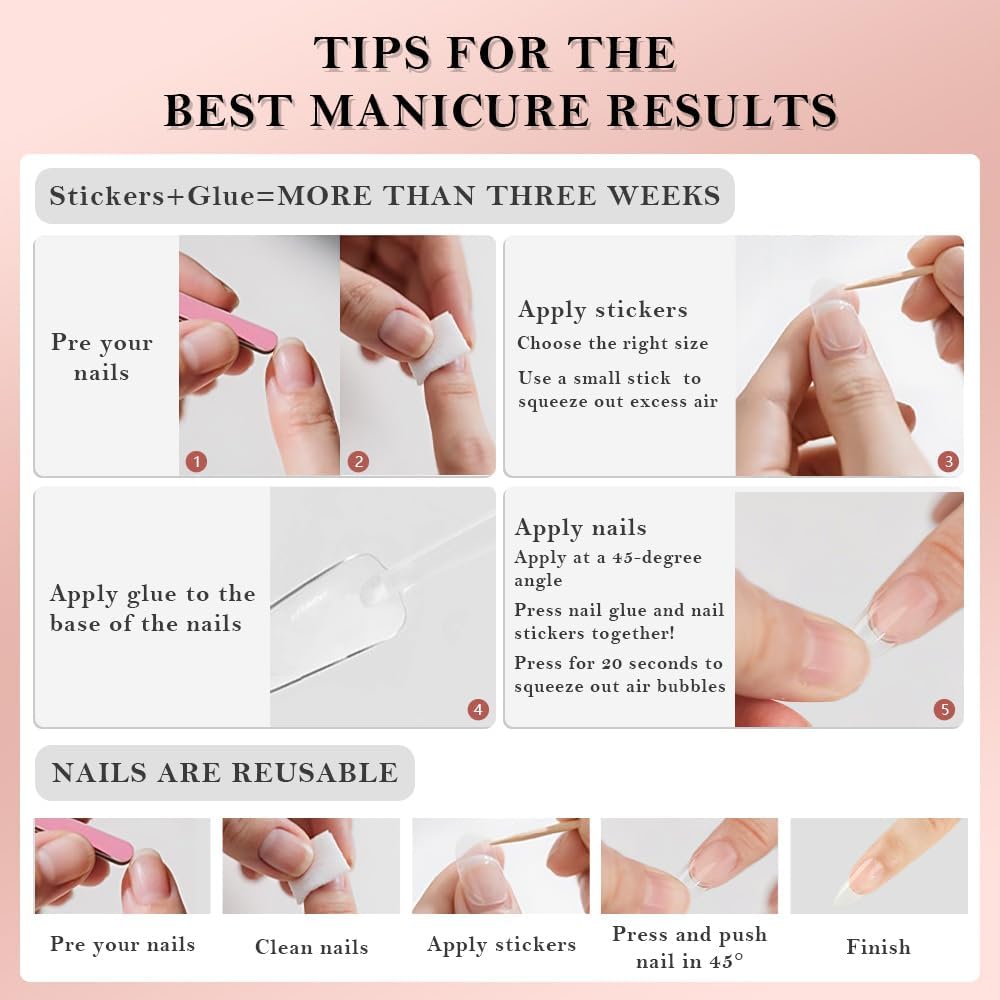 Short Almond Press-On Nails - French Tip & 3D Gold Star Design | Glossy Full Cover Acrylic, Reusable Fake Nails for Women