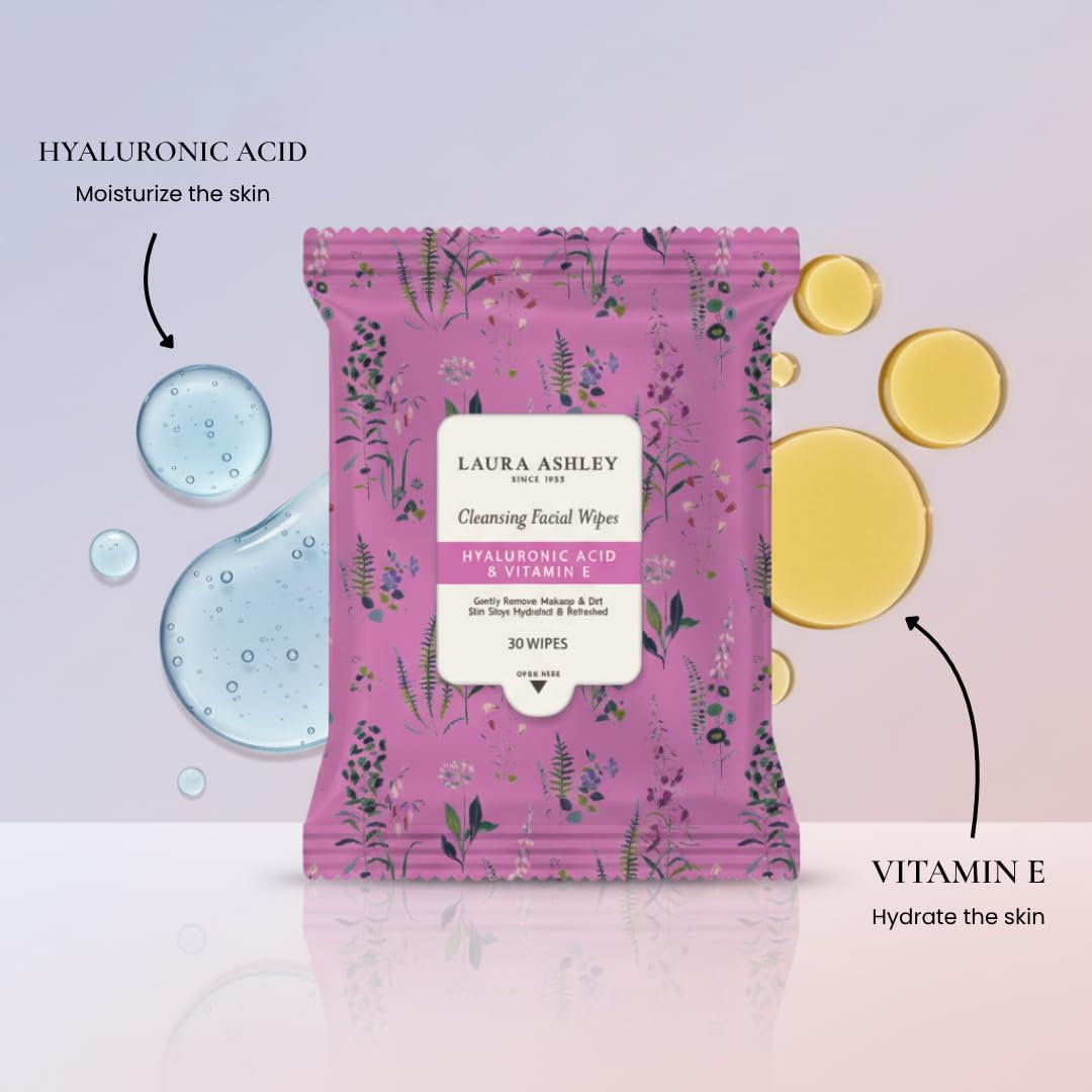 Laura Ashley Face Wipes - Cleansing Makeup Remover with Vitamin C & Retinol | 4 Pack, 120 Pcs