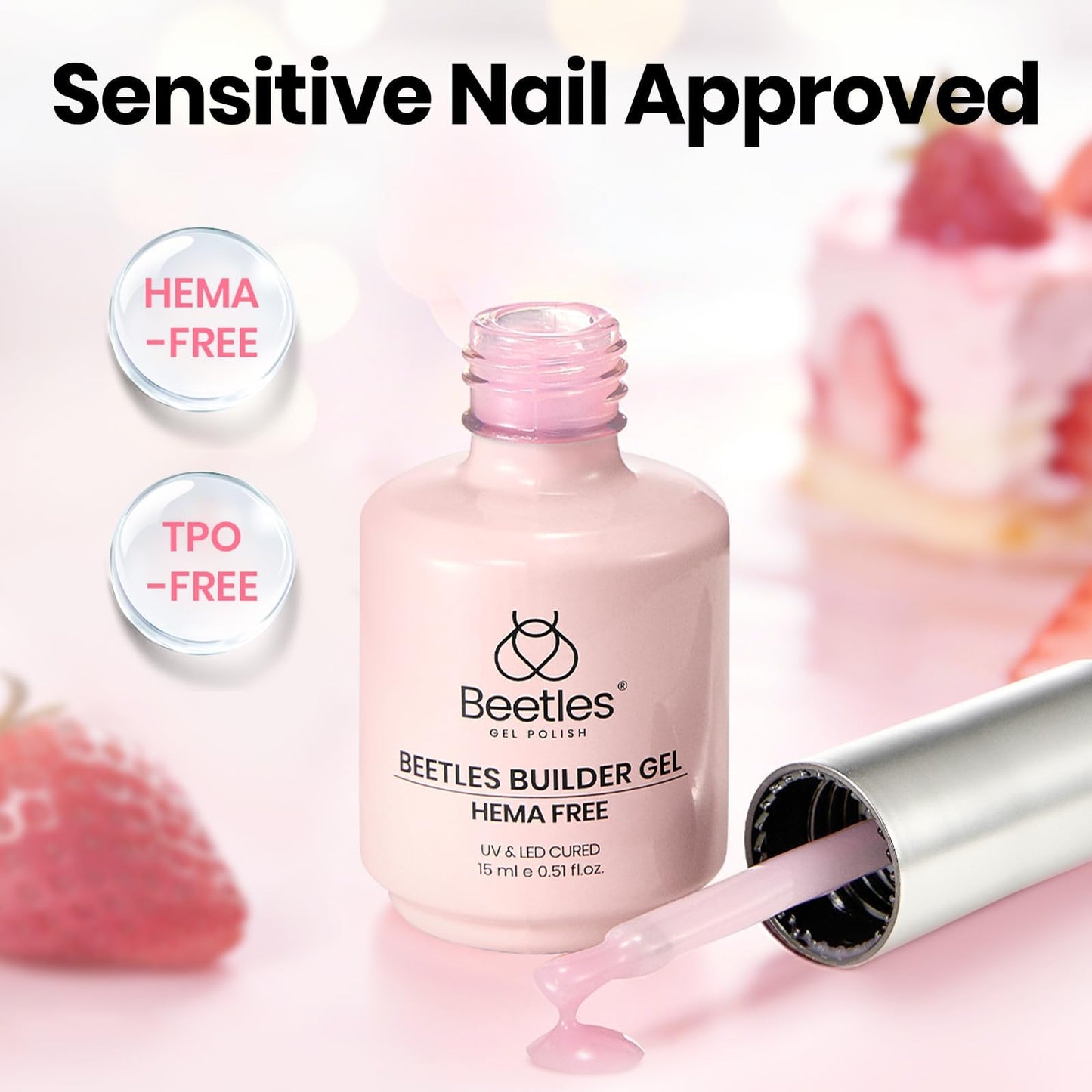 Beetles Builder Gel for Nails,0.5oz Jelly Pink Building Gel HEMA & TPO Free,7 in 1 for Strengthening Nails Building Apex & Extension with Nail Art Brush, Beginner Friendly,DIY UV Nail Salon at Home