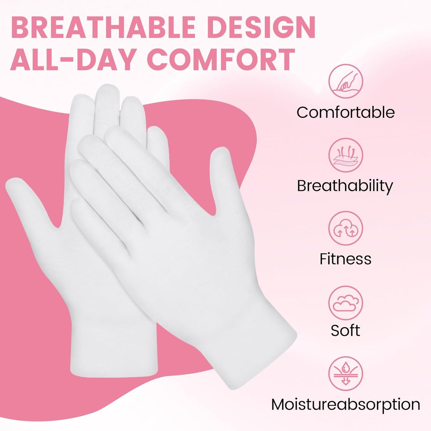 Cotton Gloves for Dry Hands - 20 Pcs Soft Moisturizing Spa Gloves for Eczema & Skin Care | Stretchable for Men & Women