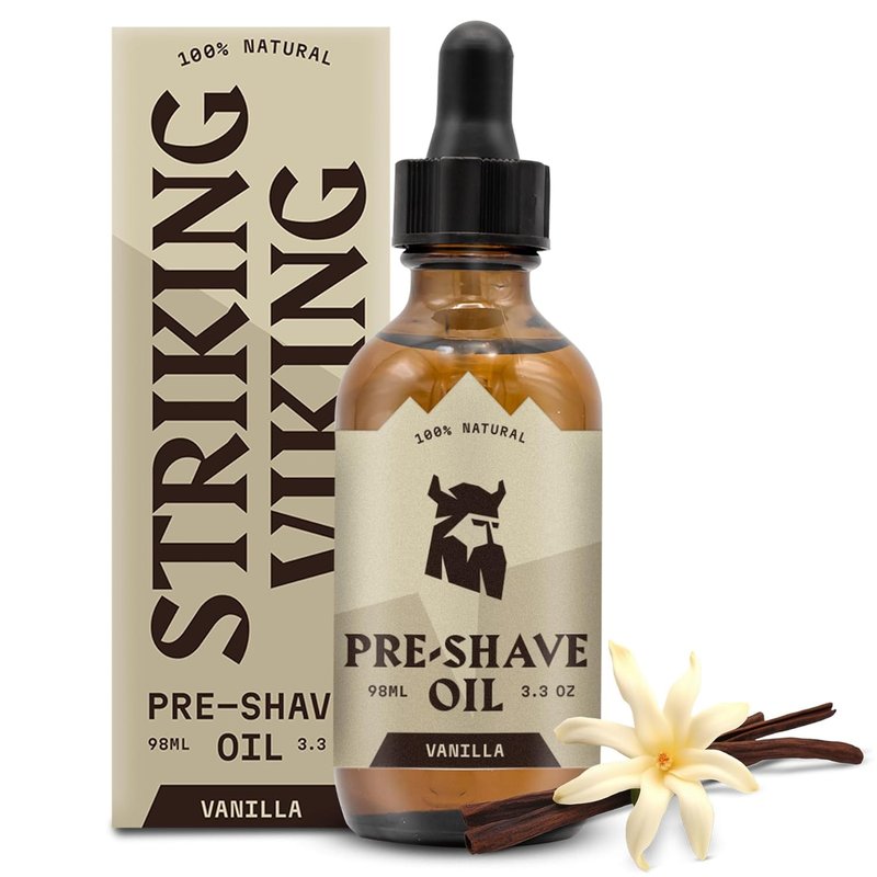 Striking Viking Pre-Shave Oil for Men - 3.3 fl oz, Pack of 1, Vanilla - Smooth Glide & Safety Razor Protection - Fast-Absorbing Formula for Electric Razor - Travel-Friendly Face Shaving Oil