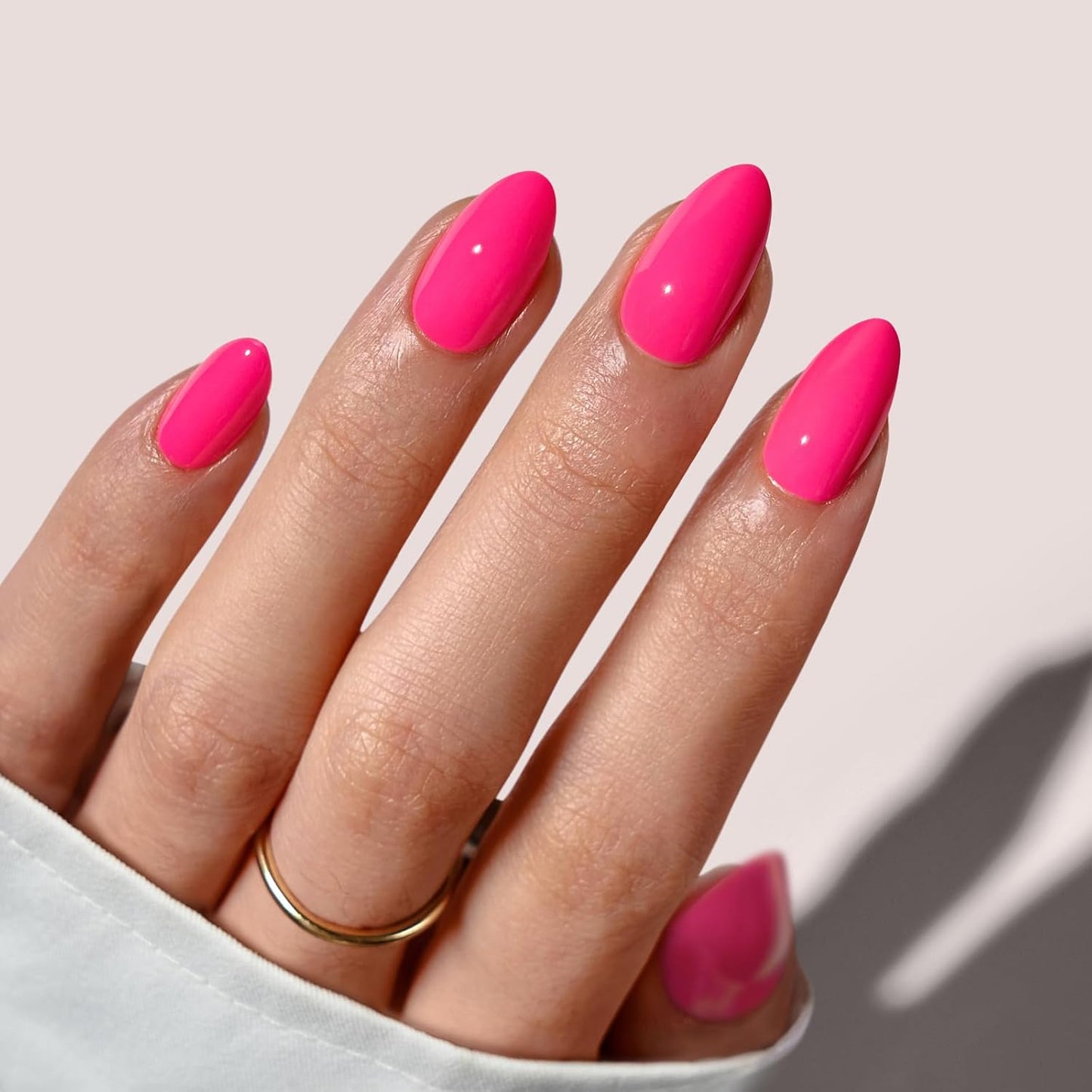 Press On Nails - Almond Shape Pastel Baby Pink Short Nails | Opaque Soft Gel, 32-Piece Kit in 16 Sizes