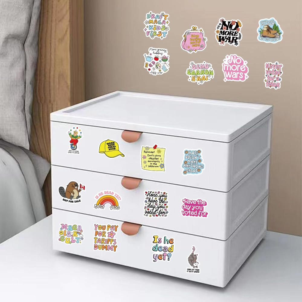 60Pcs Anti Tr××p Stickers, No Kings in America Funny Political Vinyl Decals - Not My President, Anti-War & Progressive Activist Stickers for Bumper, Water Bottles, Tumblers, Laptops, Window