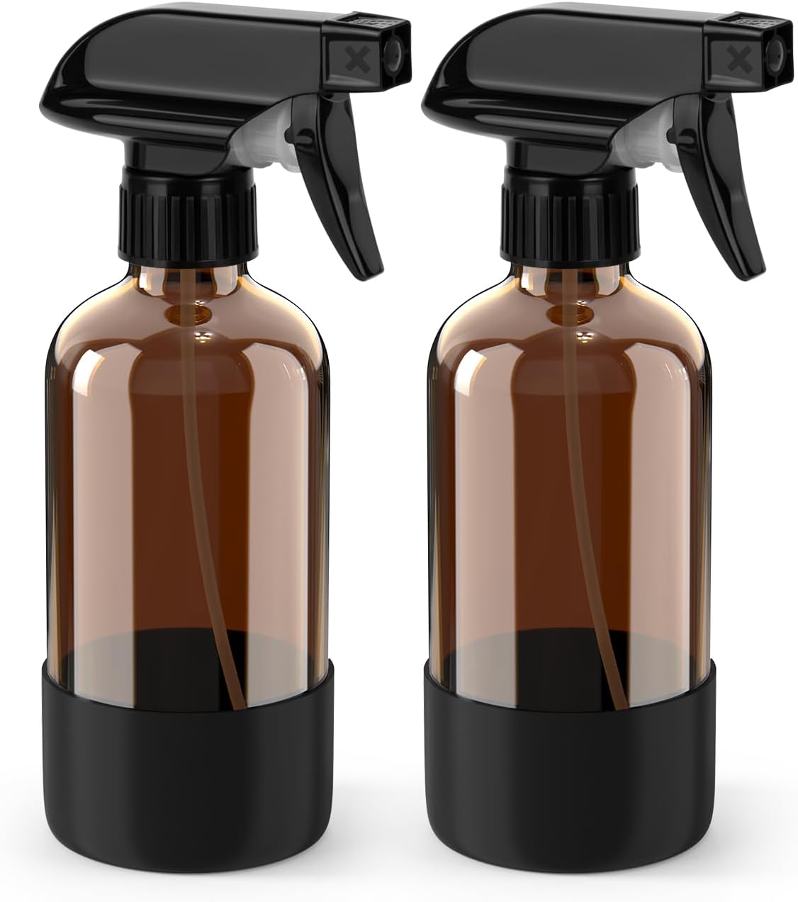 Bontip Amber Glass Spray Bottle Set - Silicone Sleeve Protection for Aromatherapy & Hair Care | 16 oz (Black & Brown)