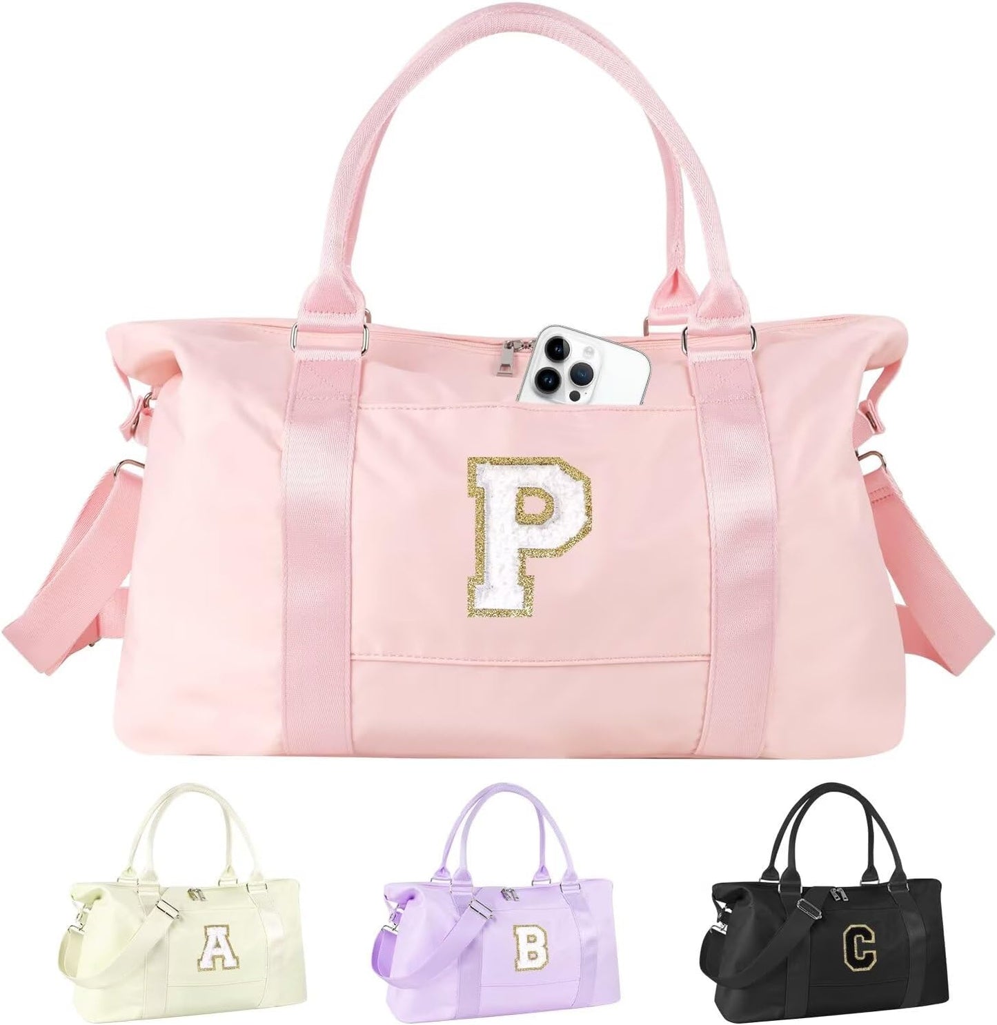 Dance Gym Duffel Bag - Personalized Initial Weekender for Teen Girls | Pink Overnight Carry-On & Cheer Bag