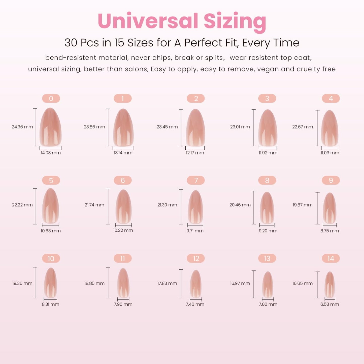 Press On Nails - Deep Nude Medium Almond Trench Coat | Glossy Finish, Reusable 30 Pcs Manicure Kit in 15 Sizes with Glue