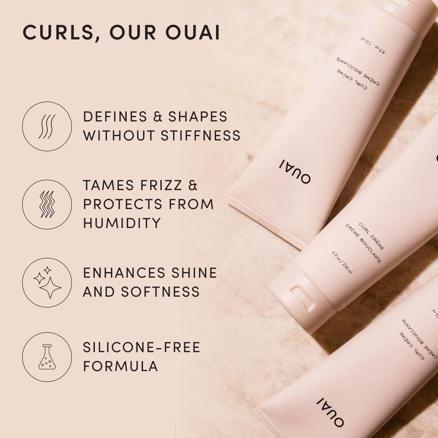 OUAI Travel Size Curl Cream - Curl Defining Cream with Chia & Linseed Oil - Enhances Definition, Hydration & Shine - Tames Frizz & Protects from Humidity - Curly Hair Products for Women (2.5 oz)