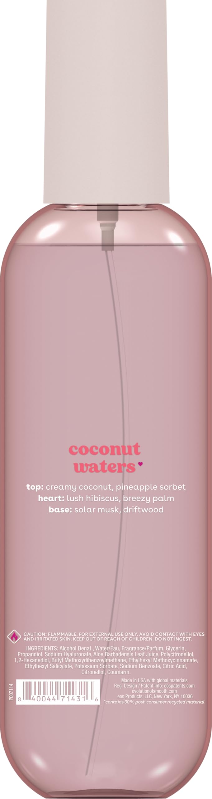 eos Cashmere Body Mist, Coconut Waters, Body Spray for Women, Hair Mist, Coconut Perfume, Moisturizing, Hyaluronic Acid, Glycerin, Vegan, Cruelty-free, 6 fl oz