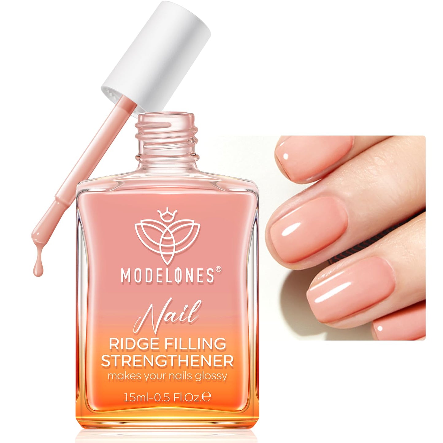 Modelones Nail Strengthener & Growth | Extra Strong Clear Nail Polish for Damaged Nails - 15ml