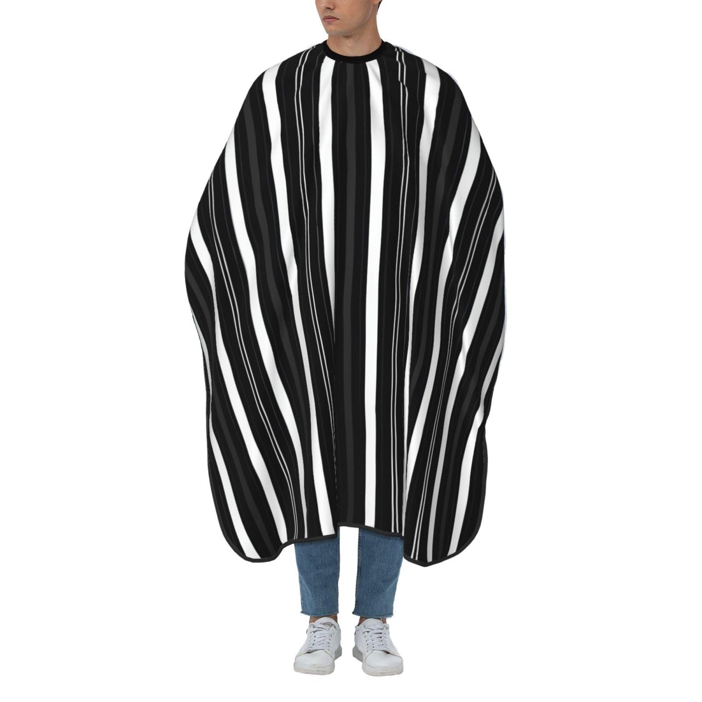 Black White Aesthetic Stripes Adult Professional Hair Cutting Cape Adjustable Snap Large Size 55x66 in