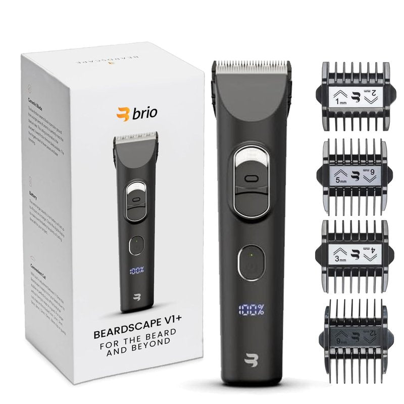 Brio BeardScape V1+ Beard Trimmer for Men - Adjustable Ceramic Blade, 32 Length Settings, Snap Guard System, USB-C Rechargeable, Precision Beard Body Hair Trimmer, Cordless Professional Groomer