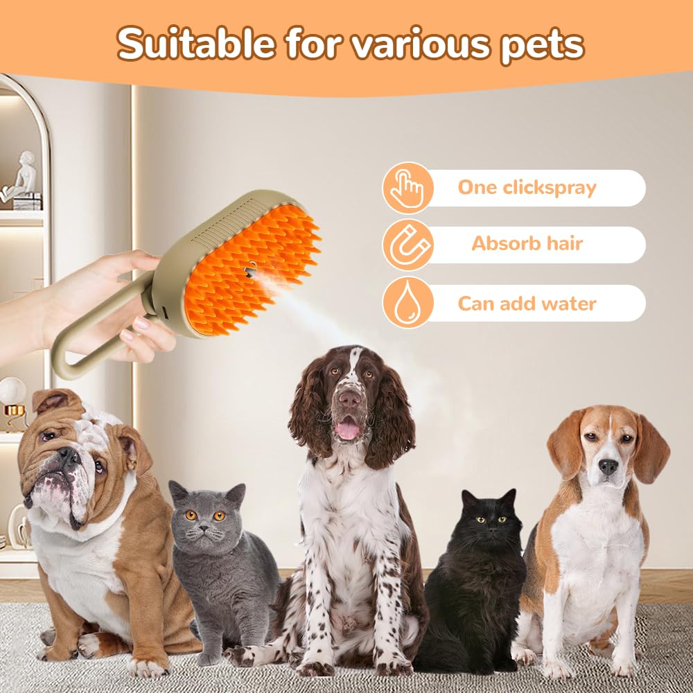 Upgraded Cat Steam Brush, 3 in 1 Pet Steam Groomer Comb, Rechargeable Pet Steam Groomer Brush for Massaging and Cleaning Shedding Pets Hair, Anti-Static Hair Removal Comb for Cats Dogs (White)