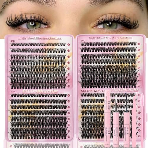 NuoNuole Cluster Lashes Kit - 640Pcs Natural Short Wispy 40D, 50D, 60D (8-16mm)