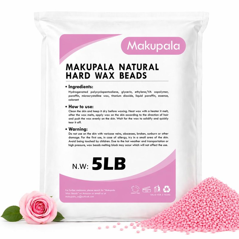 Makupala Wax Beads, 1lb Unscented Waxing Beads for Sensitive Skin, Coarse Hair Removal, Bikini, Brazilian Waxing, Body, Back, Leg, Underarms, Facial, at Home Refill Natural Wax beans for Women Men