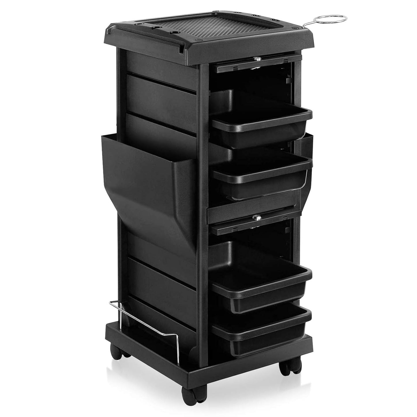 Saloniture Premium Rolling Trolley Cart - Locking Design with Pockets | Black