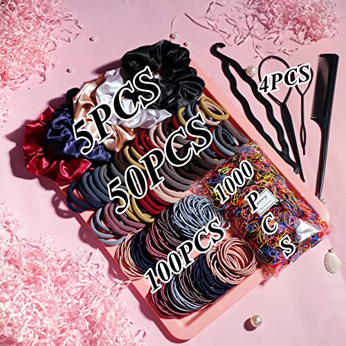 YANRONG 1159Pcs Hair Accessories Set Deep Colour – Seamless Ponytail Holders & Scrunchies for Thick & Curly Hair