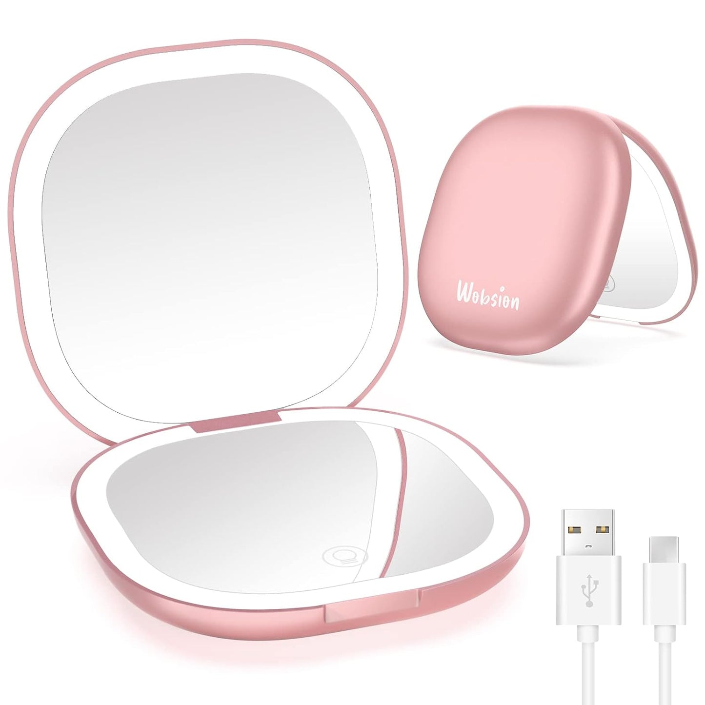 Travel Mirror with Light - Rechargeable 1x/10x Compact Magnifying Mirror | Dimmable Pocket Mirror, 3.5 Inch, Rose Gold
