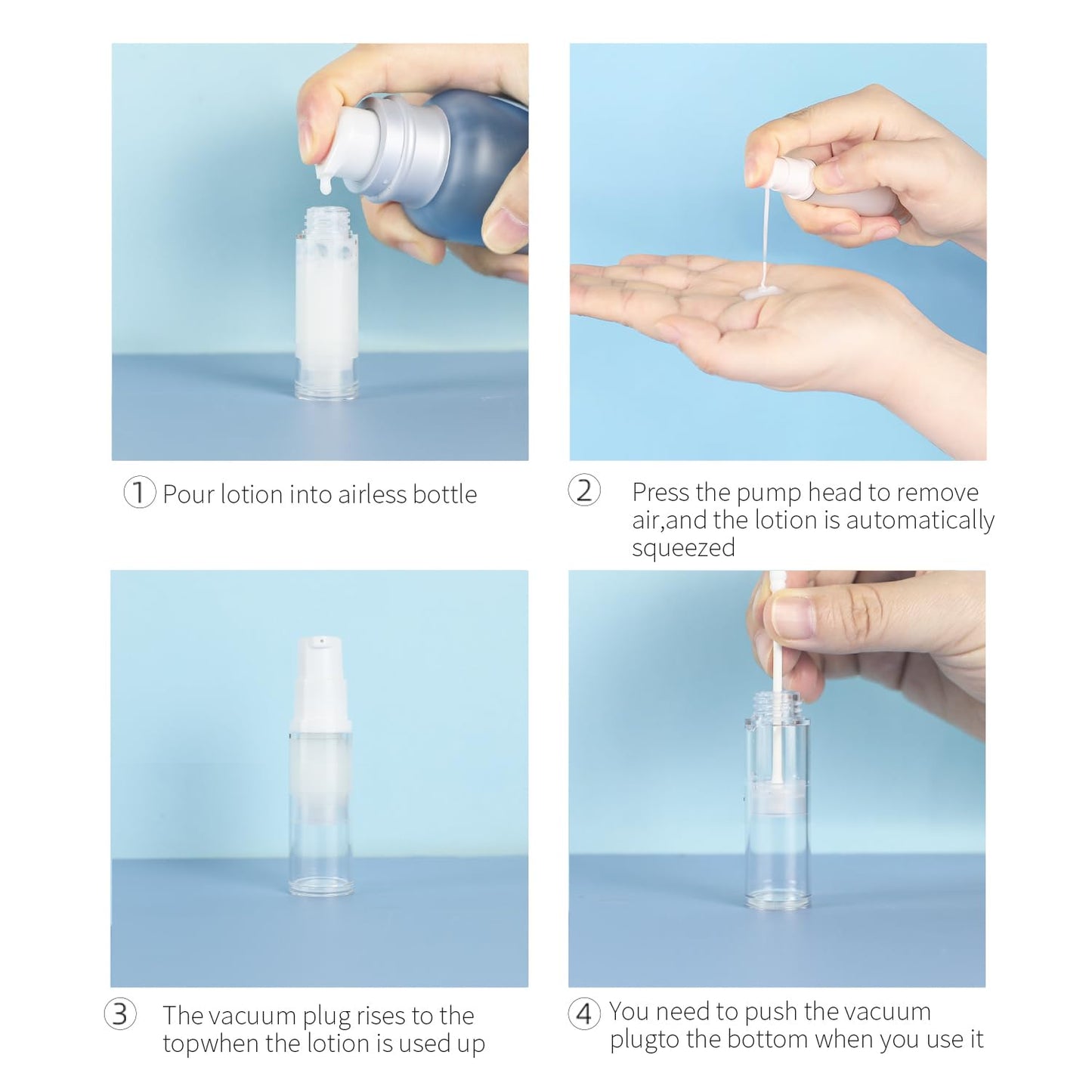 6 Pack 0.17 oz Plastic Empty Airless Pump Bottles Travel Size Refillable Leakproof Containers for Skincare Cosmetics Toiletries TSA Approved‌