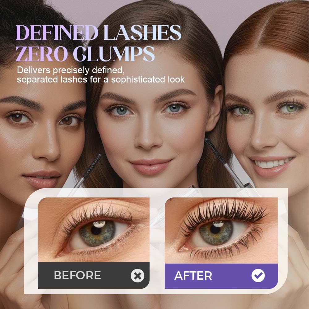Metal Wand Mascara, Waterproof Fibre Mascara, Tubular Eyelash Primer, Metal Wand for Lengthening and Curling, Long-Lasting Lash Define (Black)