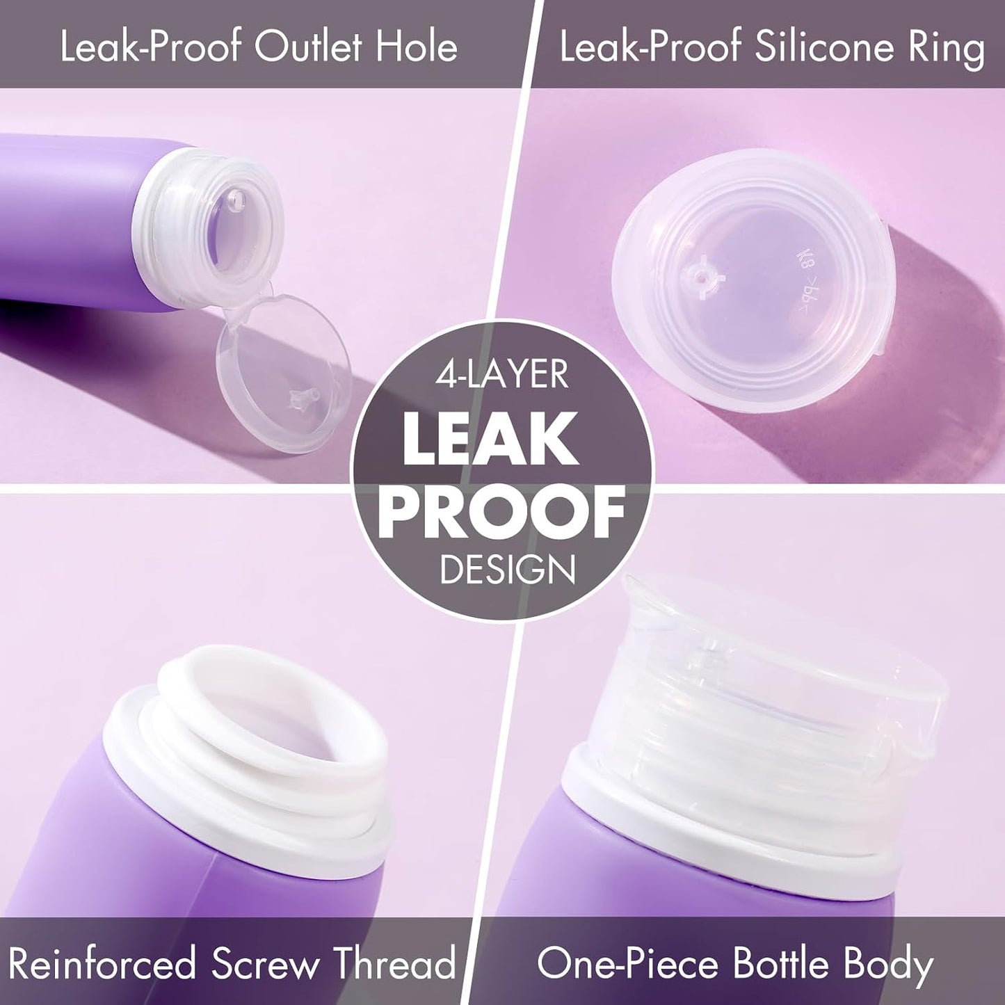 Travel Bottles for Toiletries - 21 Pack Leak-Proof TSA Compliant Silicone Containers | BPA Free, Purple